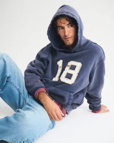 Abercrombie & Fitch Logo Popover Hoodie In Blue