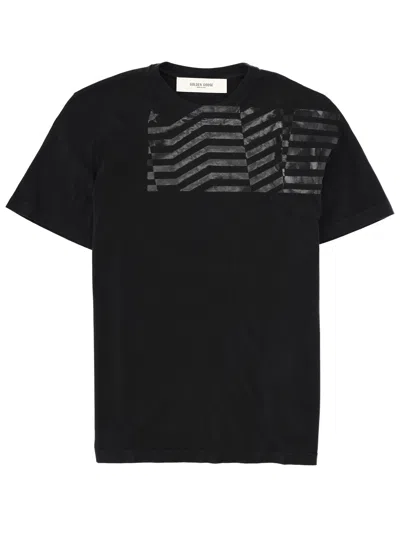 Golden Goose T-shirt With Flag Print In Black