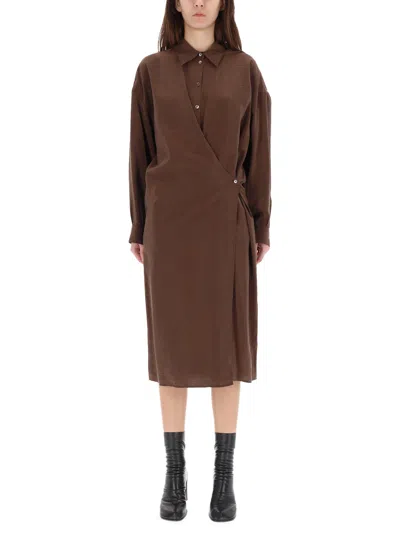 Lemaire "twisted" Midi Dress In Brown