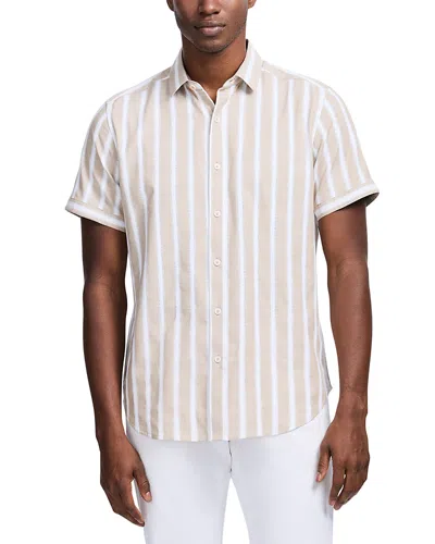 Robert Graham Preston Stripe Short Sleeve Cotton Blend Button-up Shirt In White