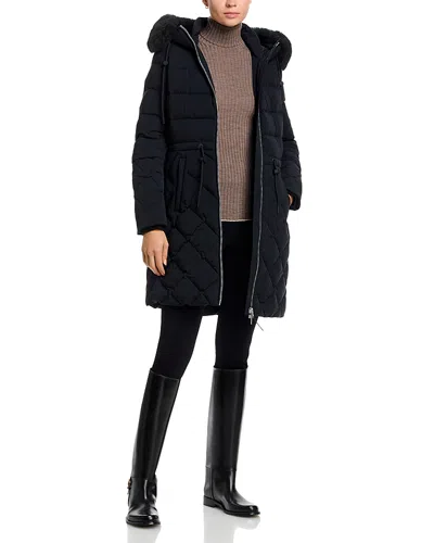 Mackage Shearling Trim Diamond Quilted Down Coat In Black