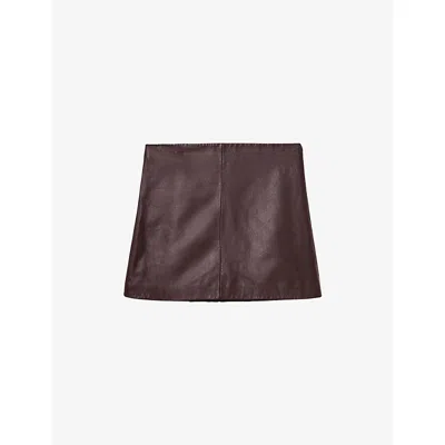 Allsaints Womens Oxblood Red Renai Slim-fit Mid-rise Leather Mini Skirt In Burgundy