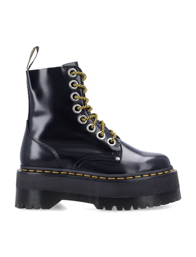 Dr. Martens Jadon Max Black Leather Platform Boots In Blue