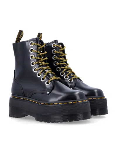 Dr. Martens Jadon Max Black Leather Platform Boots In Blue