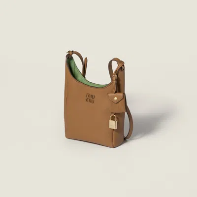 Miu Miu Leather Bucket Bag In Brown