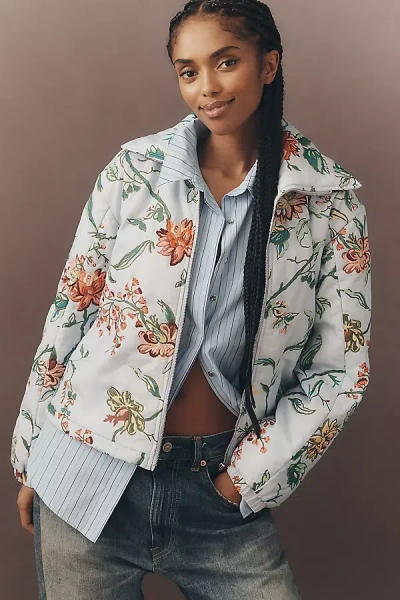 By Anthropologie The Dahlia Floral Bomber Jacket In Blue