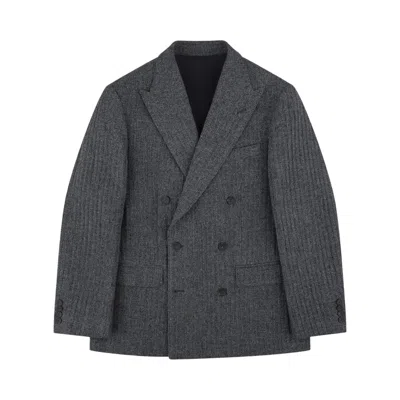 Pre-owned Aimé Leon Dore Double-breasted Wool Herringbone Suit Jacket 'grey' | Men's Size 42 In Gray