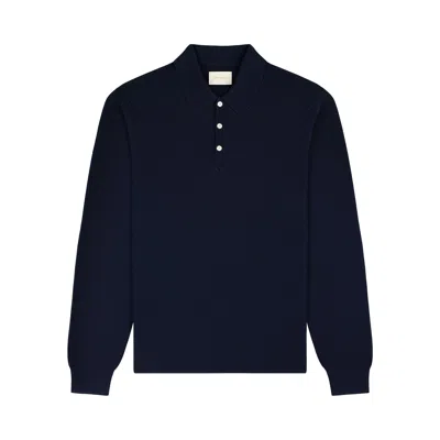 Pre-owned Aimé Leon Dore Long-sleeve Merino Polo 'navy Blazer' | Blue | Men's Size Xs
