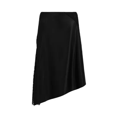 Pre-owned Givenchy Lace Insert Asymmetric Silk Midi Skirt 'black' | Women's Size 34