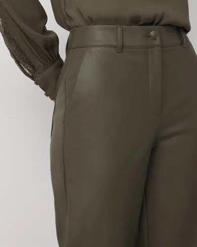 White House Black Market Petite Faux Leather Wide Leg Pants Crop In Green