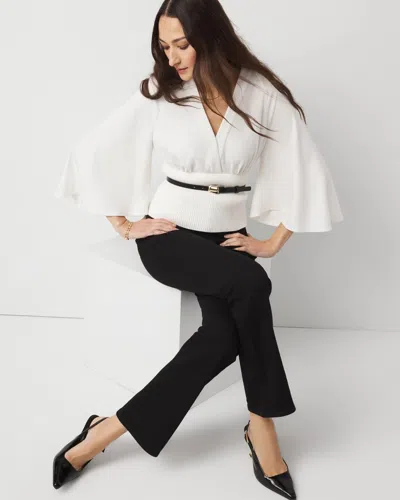 White House Black Market Knit Mix Surplice Blouse In Neutral