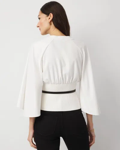 White House Black Market Knit Mix Surplice Blouse In Neutral