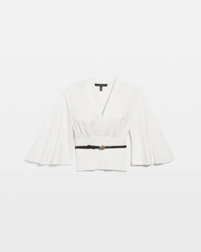 White House Black Market Knit Mix Surplice Blouse In Neutral