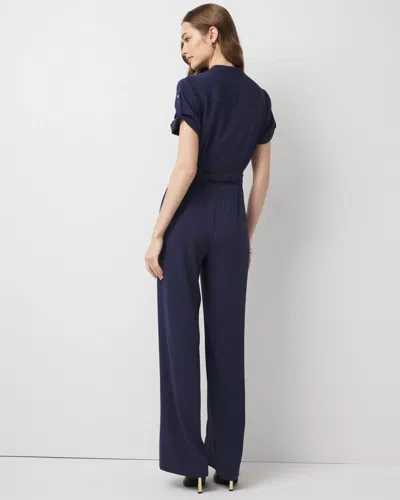 White House Black Market Button Front Crepe Jumpsuit In Blue