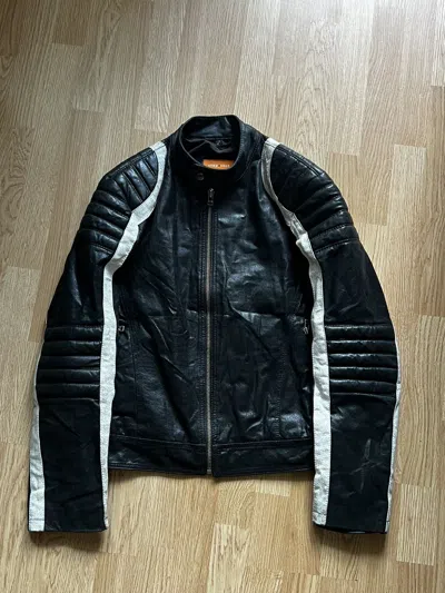 Pre-owned Grailed Striped Moto Racing Leather Jacket Size M In Black