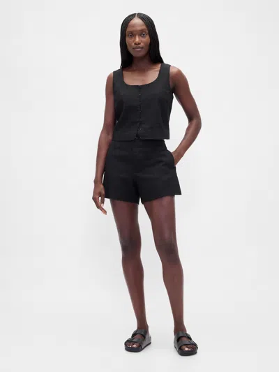 Gap 4" Mid Rise Linen-blend Shorts In Black