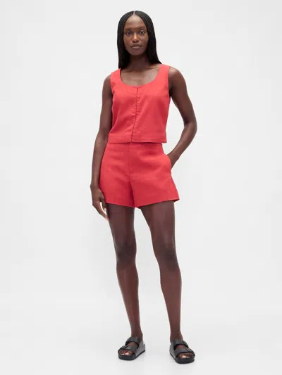 Gap 4" Mid Rise Linen-blend Shorts In Red