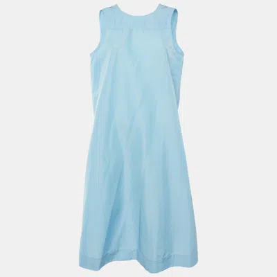 Pre-owned Ganni Blue Taffeta Sleeveless Midi Dress L