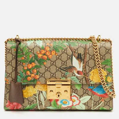 Pre-owned Gucci Padlock Medium Multicolor Tian Print Gg Supreme Canvas Chain Shoulder Bag