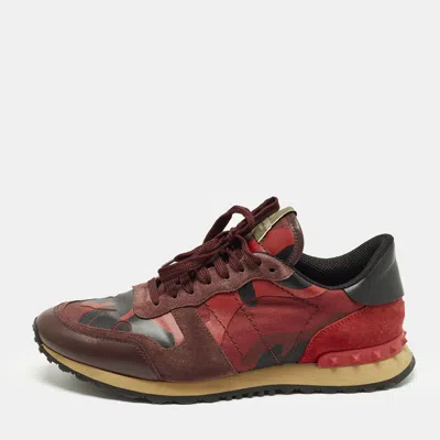Pre-owned Valentino Garavani Rockrunner Size 44 Multicolor Canvas And Suede Lace Up Sneakers
