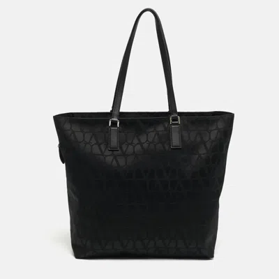 Pre-owned Valentino Garavani Black Iconograph Fabric And Leather Tote
