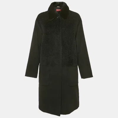 Pre-owned Max Mara Black Shearling And Fur Collar Mid-length S