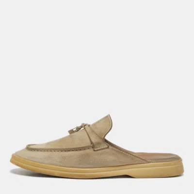 Pre-owned Loro Piana Babouche Charms Walk Size 38.5 Grey Suede Mules In Gray