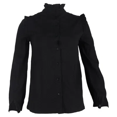 Apc A. P.c. Ruffle-trimmed Long Sleeve Blouse In Black Cotton In Black