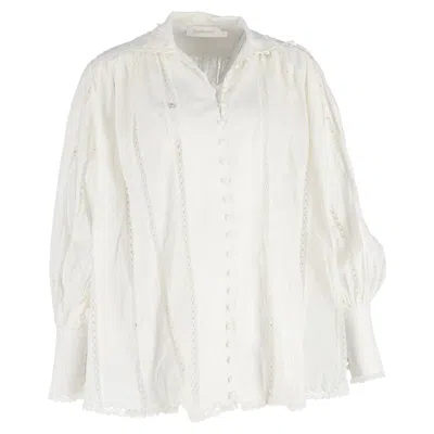 Zimmermann Lace-trimmed Long Sleeve Blouse In White Cotton In White