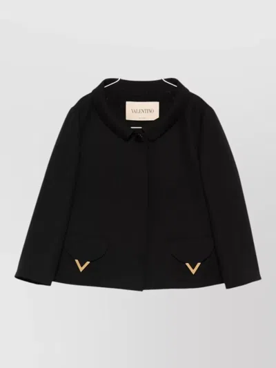Valentino Button-detailed Embellished Wool And Silk-blend Crepe Jacket In Black