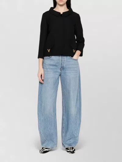 Valentino Button-detailed Embellished Wool And Silk-blend Crepe Jacket In Black