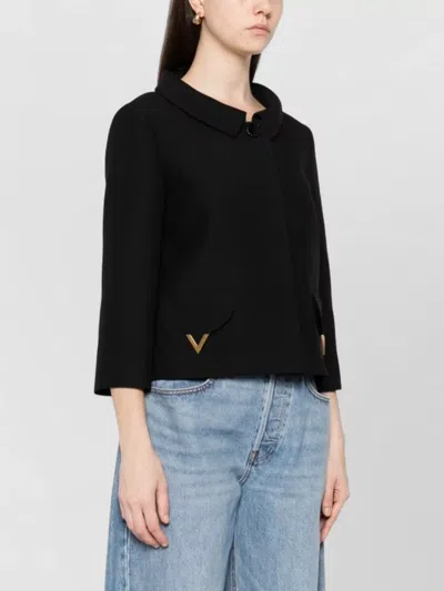 Valentino Button-detailed Embellished Wool And Silk-blend Crepe Jacket In Black
