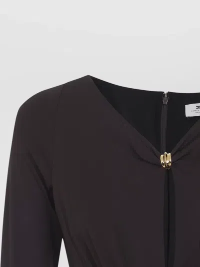 Elisabetta Franchi Jersey Gown Draped V Neckline Maxi In Black