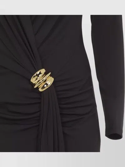 Elisabetta Franchi Jersey Gown Draped V Neckline Maxi In Black