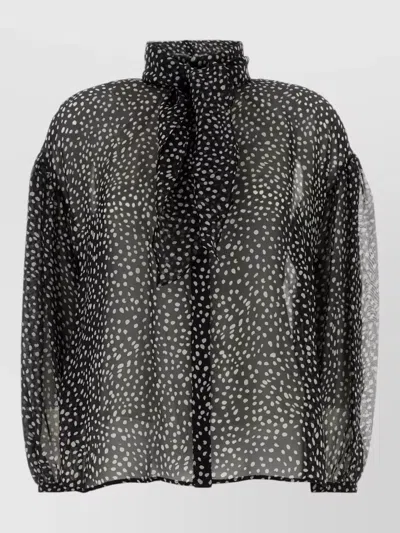 Max Mara Etere Silk Blouse High Neck Ruffles In Black