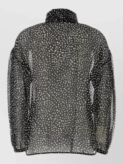 Max Mara Etere Silk Blouse High Neck Ruffles In Black