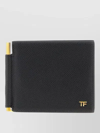 Tom Ford Compact Grain Wallet Gold Tone Hardware In Black