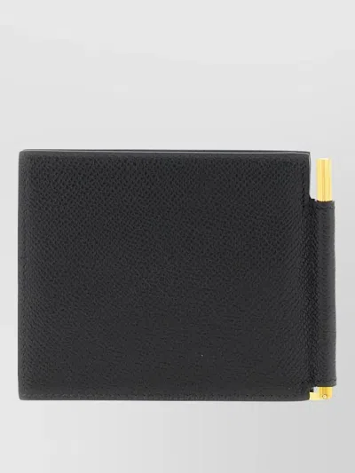 Tom Ford Compact Grain Wallet Gold Tone Hardware In Black