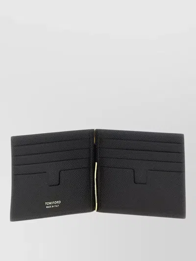 Tom Ford Compact Grain Wallet Gold Tone Hardware In Black