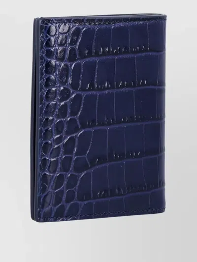 Tom Ford Folding Card Holder Crocco Print Leather In Blue