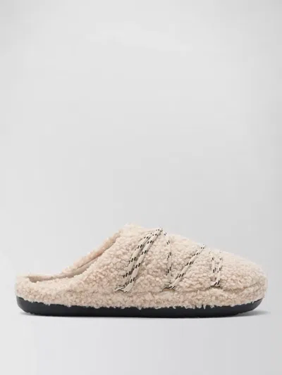 Moon Boot Teddy Texture Slippers Flat Sole Lace In Neutral