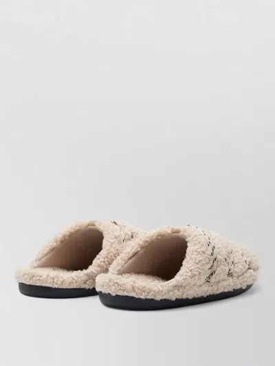 Moon Boot Teddy Texture Slippers Flat Sole Lace In Neutral