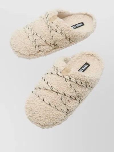 Moon Boot Teddy Texture Slippers Flat Sole Lace In Neutral