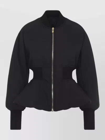 Alaïa Peplum Bomber Jacket Padded Ribbed Cuffs In Black