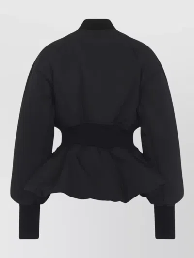 Alaïa Peplum Bomber Jacket Padded Ribbed Cuffs In Black