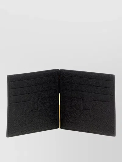Tom Ford Textured Leather Card Holder Bi Fold In Black