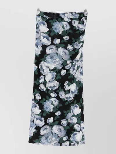 Stella Mccartney Ruched Floral-print Stretch-mesh Midi Skirt In Green