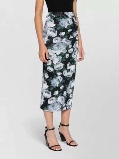Stella Mccartney Ruched Floral-print Stretch-mesh Midi Skirt In Green