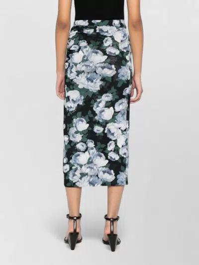 Stella Mccartney Ruched Floral-print Stretch-mesh Midi Skirt In Green