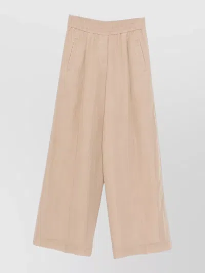 Brunello Cucinelli Cotton Trousers Wide Leg Side And Back Pockets In Pink